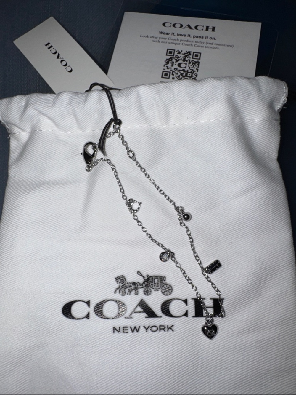 COACH Silver-Tone Charm Bracelet with Heart & Logo Charms
